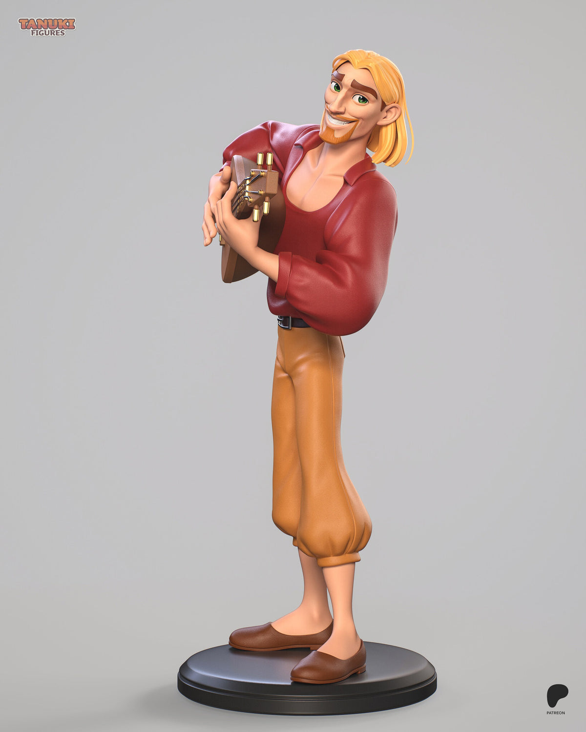 Sculptor's render (kit ships unpainted): full side view from his left, head tipped and grinning at the viewer