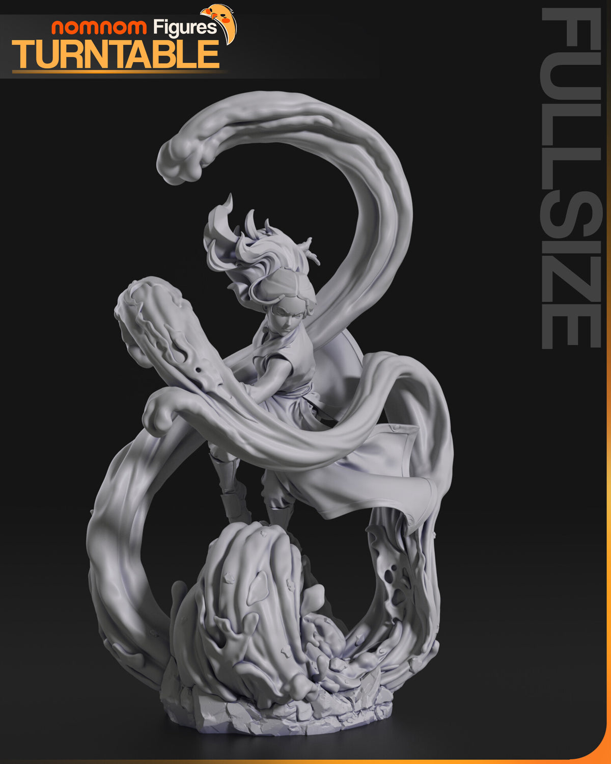 Sculptor's render (kit ships unpainted): gray front view from her right, the water tendril in the foreground