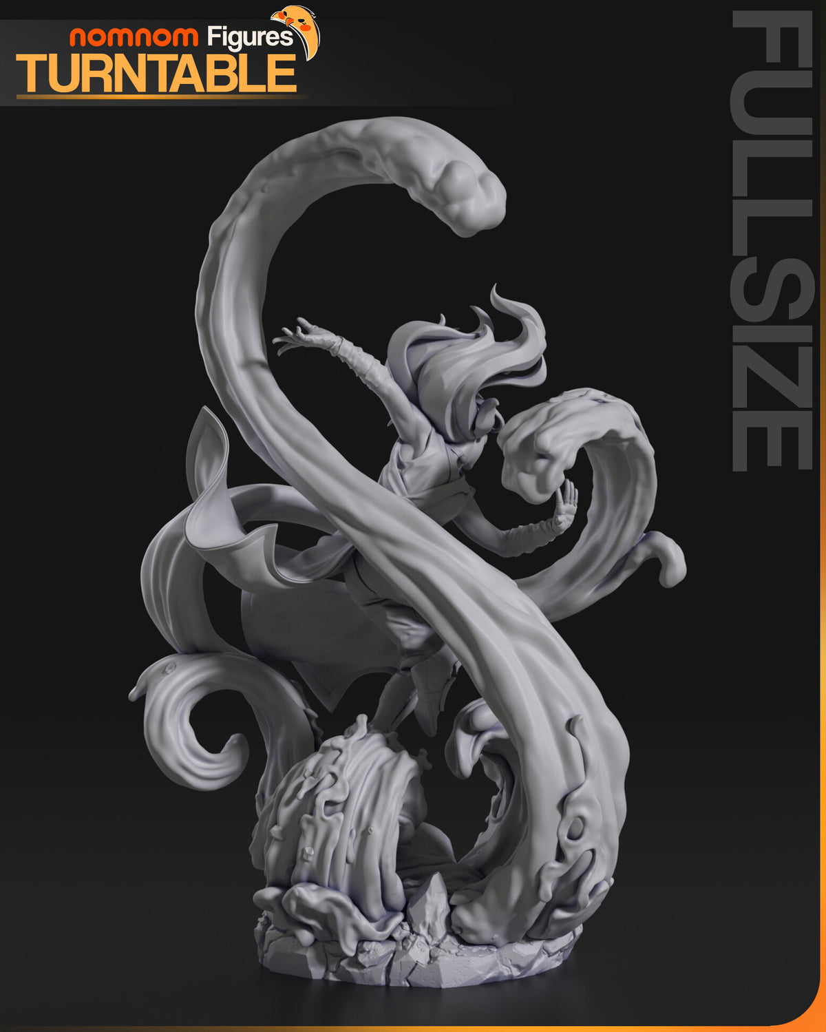 Sculptor's render (kit ships unpainted): gray rear view from her right, the tall water hook rising at the side