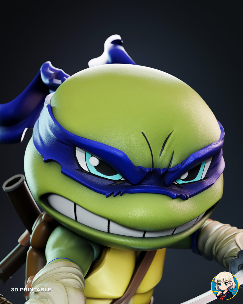 Sculptor's render (kit ships unpainted): close-up of the face, glaring through the ragged blue mask with a gritted-teeth grin