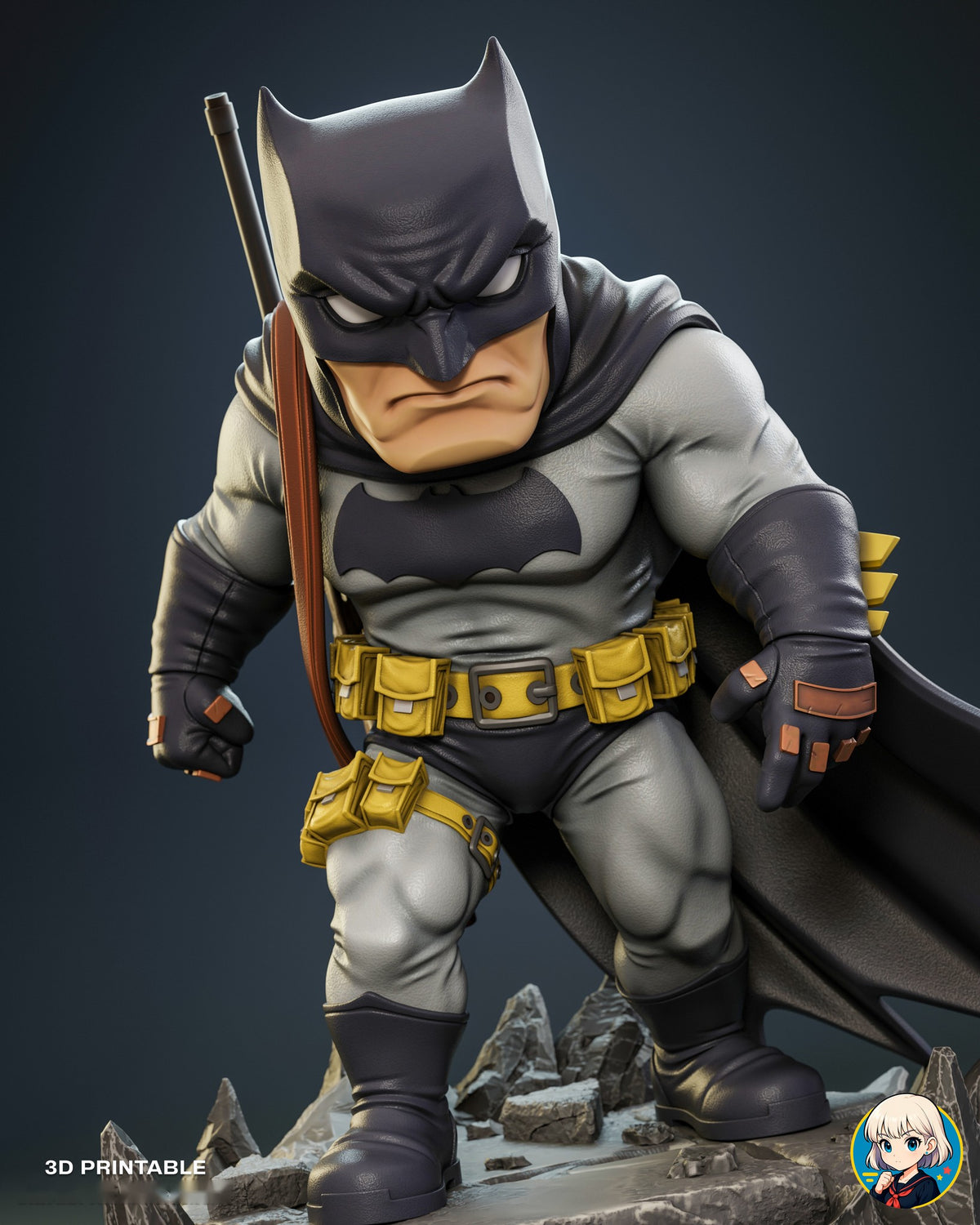Sculptor's render (kit ships unpainted): closer view with the masked head, the yellow utility belt, finned gauntlets and thigh pouches