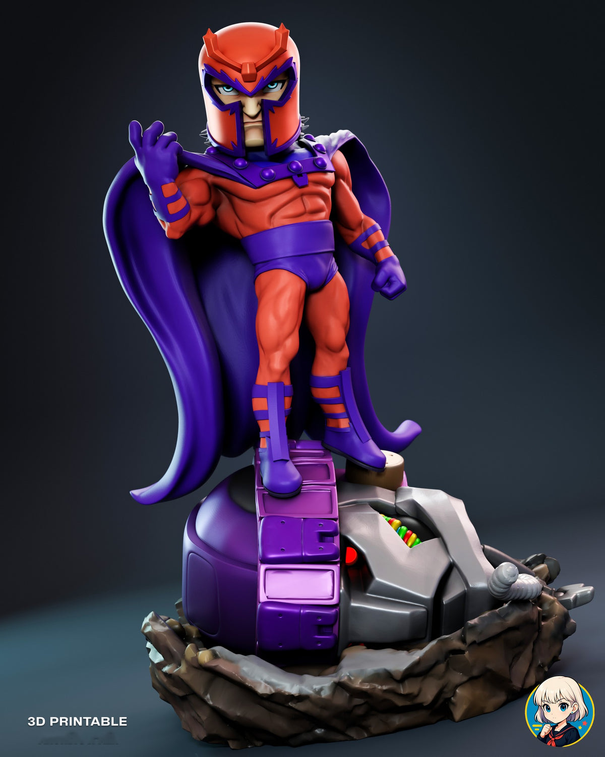 Sculptor's render (kit ships unpainted): front three-quarter view with more of the robot's gray face, the hose and metal debris on the crater rim