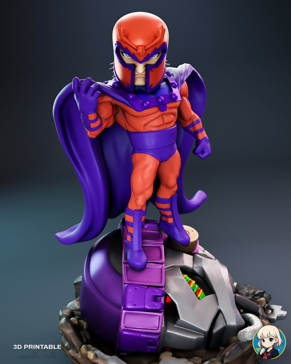 Sculptor's render (kit ships unpainted): high front view looking down on the helmet crest and the segmented band over the robot head
