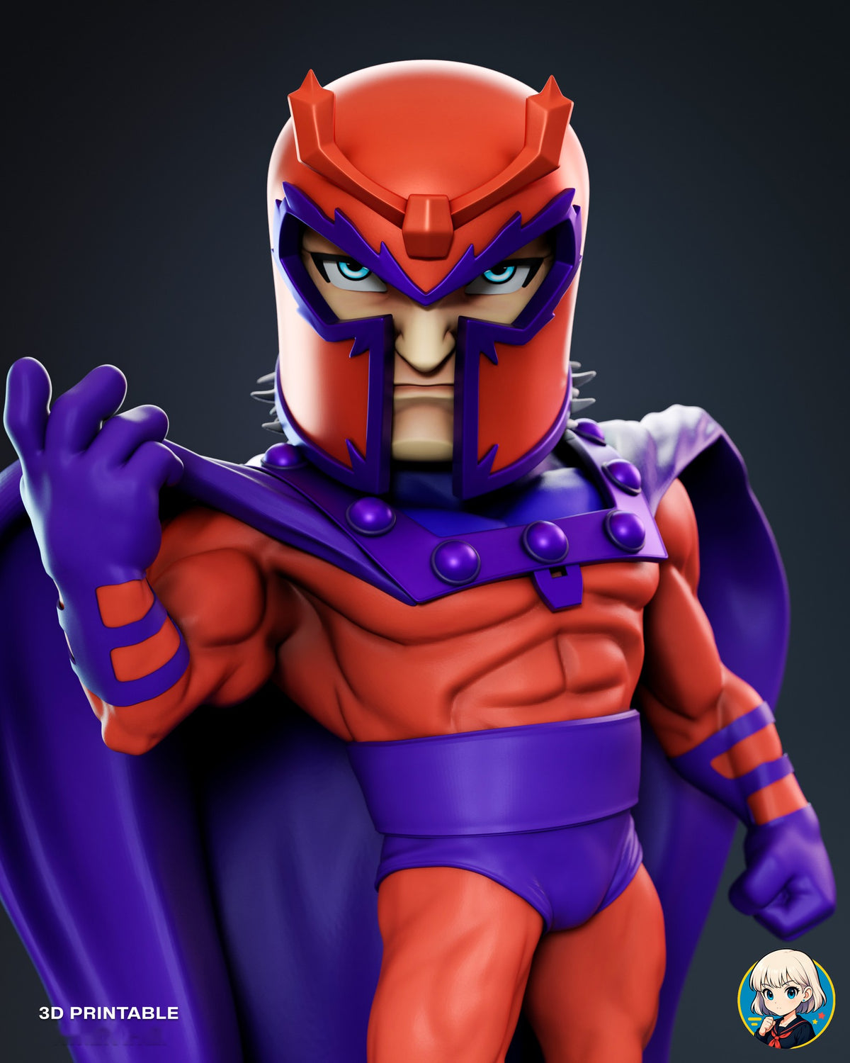 Sculptor's render (kit ships unpainted): close view of the helmet, studded collar and the gloved hand gripping the cape