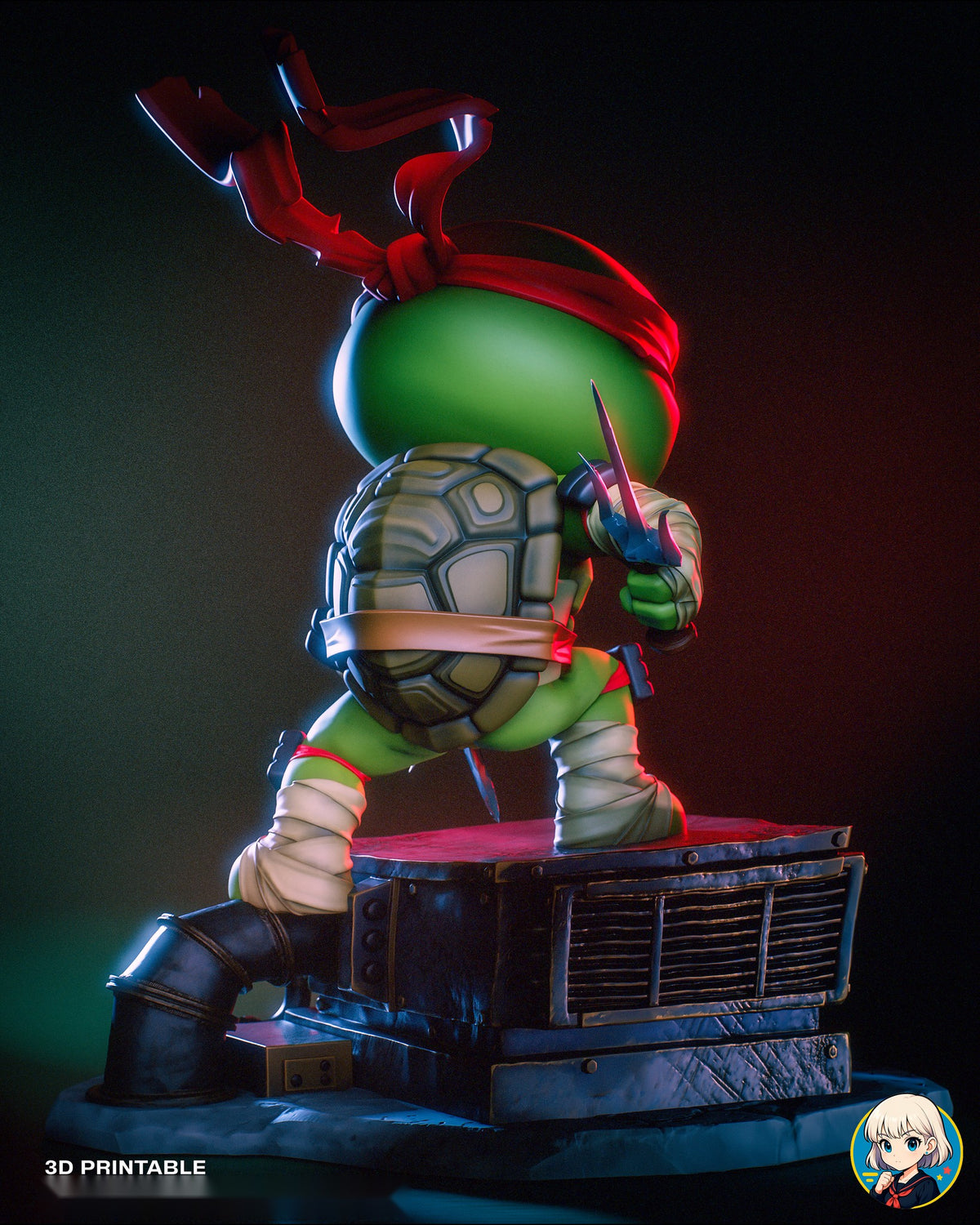 Sculptor's render (kit ships unpainted): straight back view of the shell, belt and wide stance on the vent unit