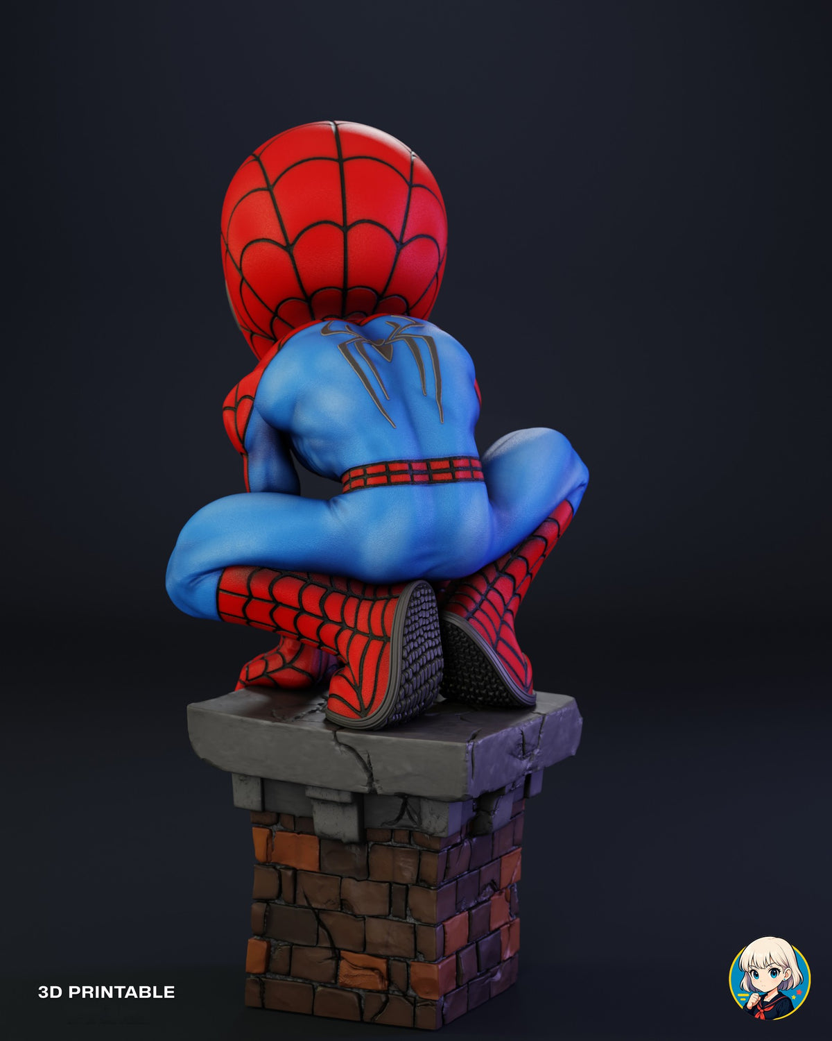 Sculptor's render (kit ships unpainted): back view with the belt band, both boot soles and the cracked cap