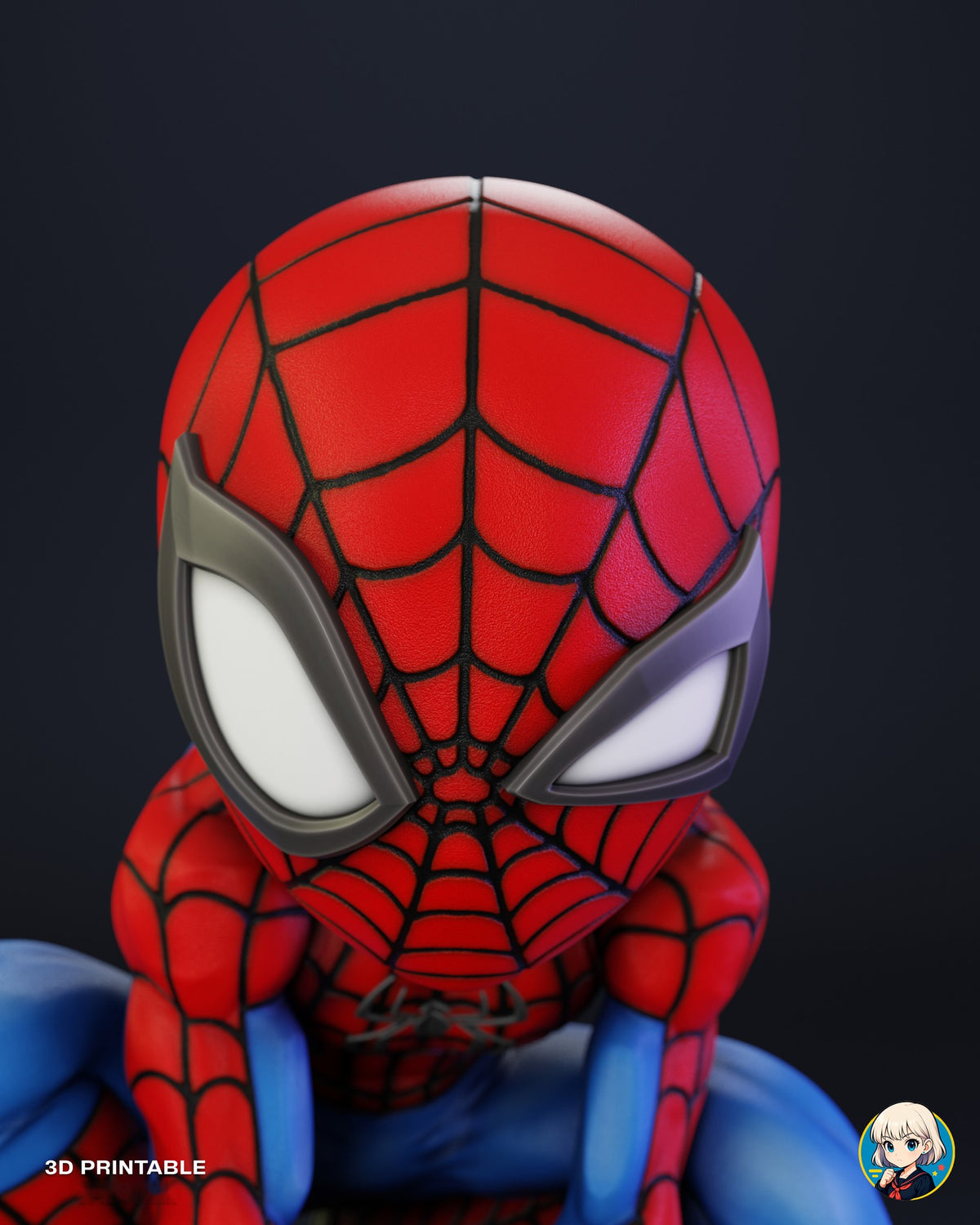 Sculptor's render (kit ships unpainted): close-up of the mask with its raised web lines and white lenses in gray frames