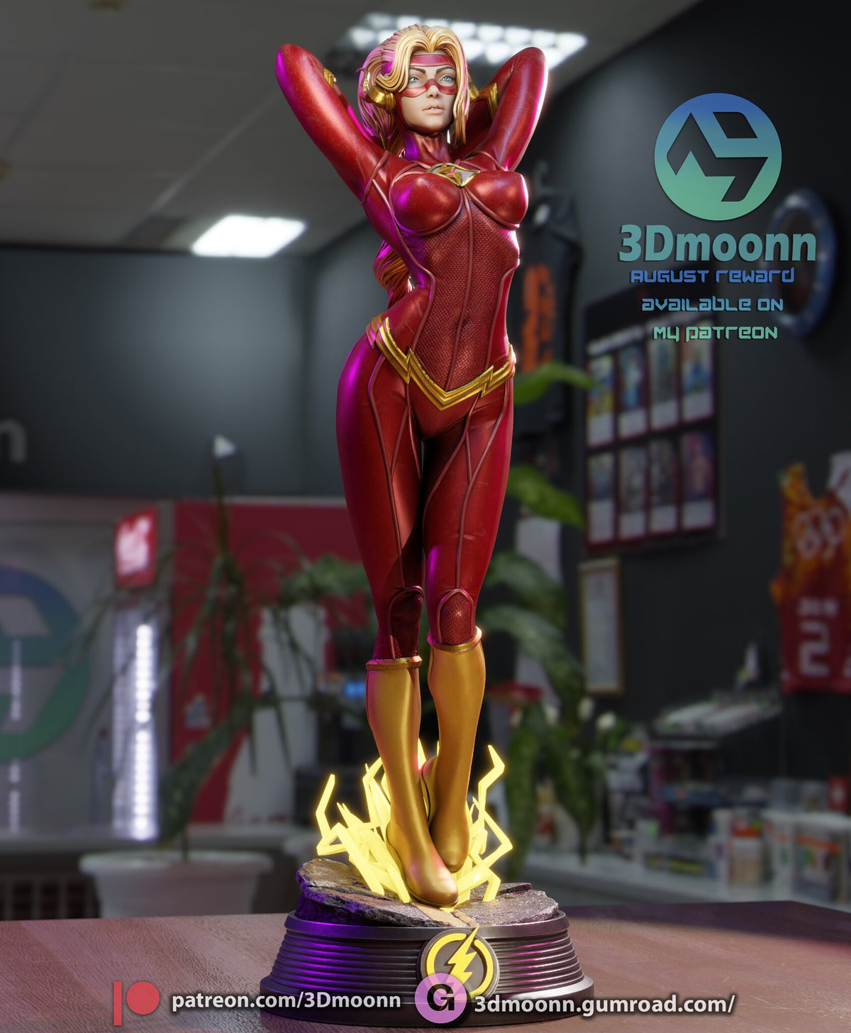 Sculptor's render (kit ships unpainted): low front view showing the mesh panels on the suit and the ribbed plinth