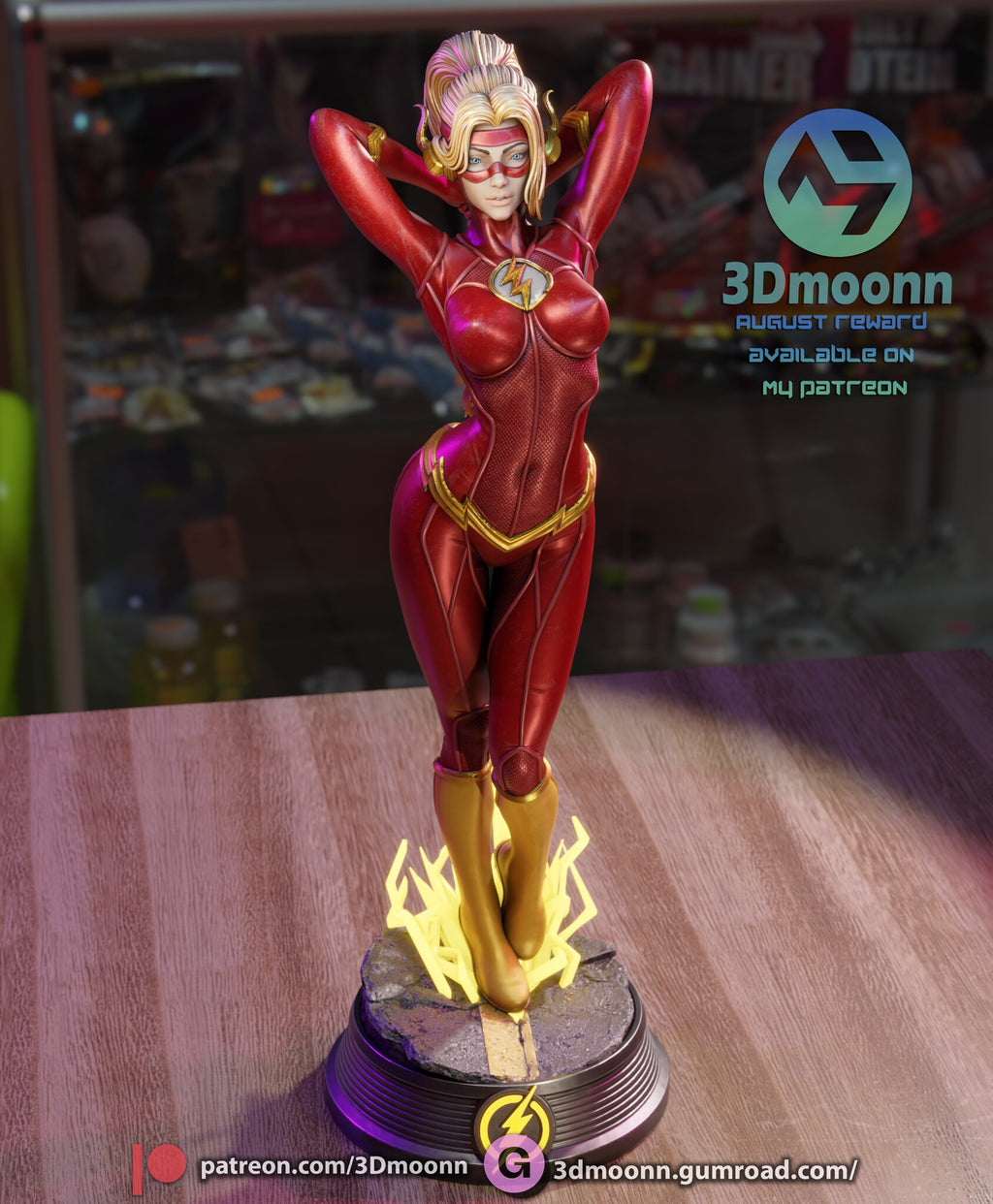 Sculptor's render (kit ships unpainted): high front view of her face, the chest emblem and the cracked slab