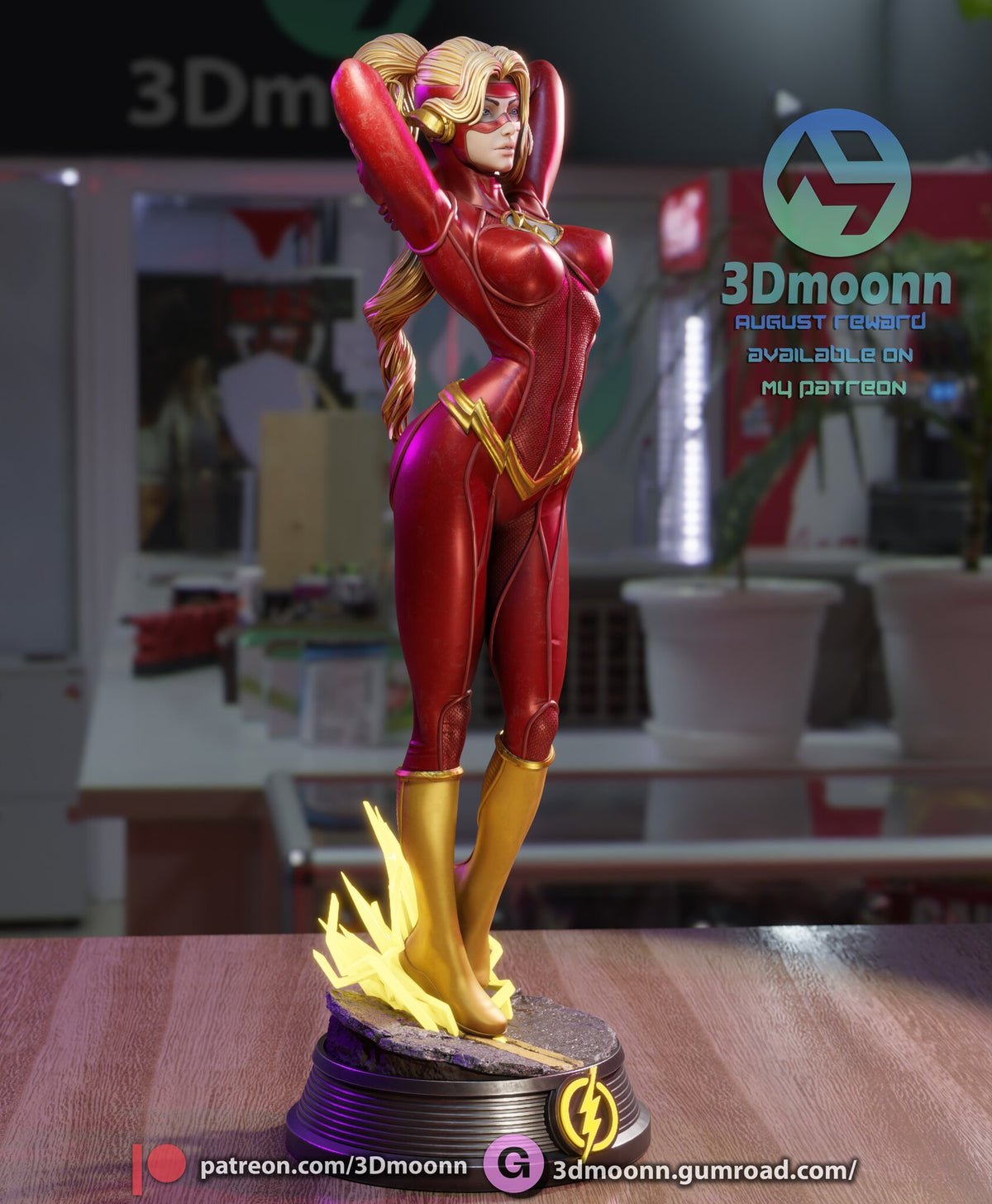 Sculptor's render (kit ships unpainted): front three-quarter view with the ponytail hanging behind her