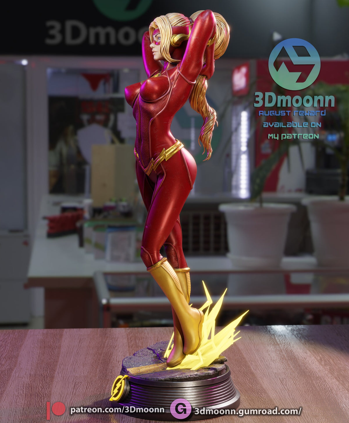 Sculptor's render (kit ships unpainted): side profile showing the long ponytail and the raised gold boot