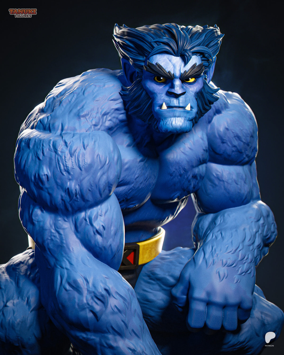 Sculptor's render (kit ships unpainted): close-up of the scowling face, fangs and furred shoulders