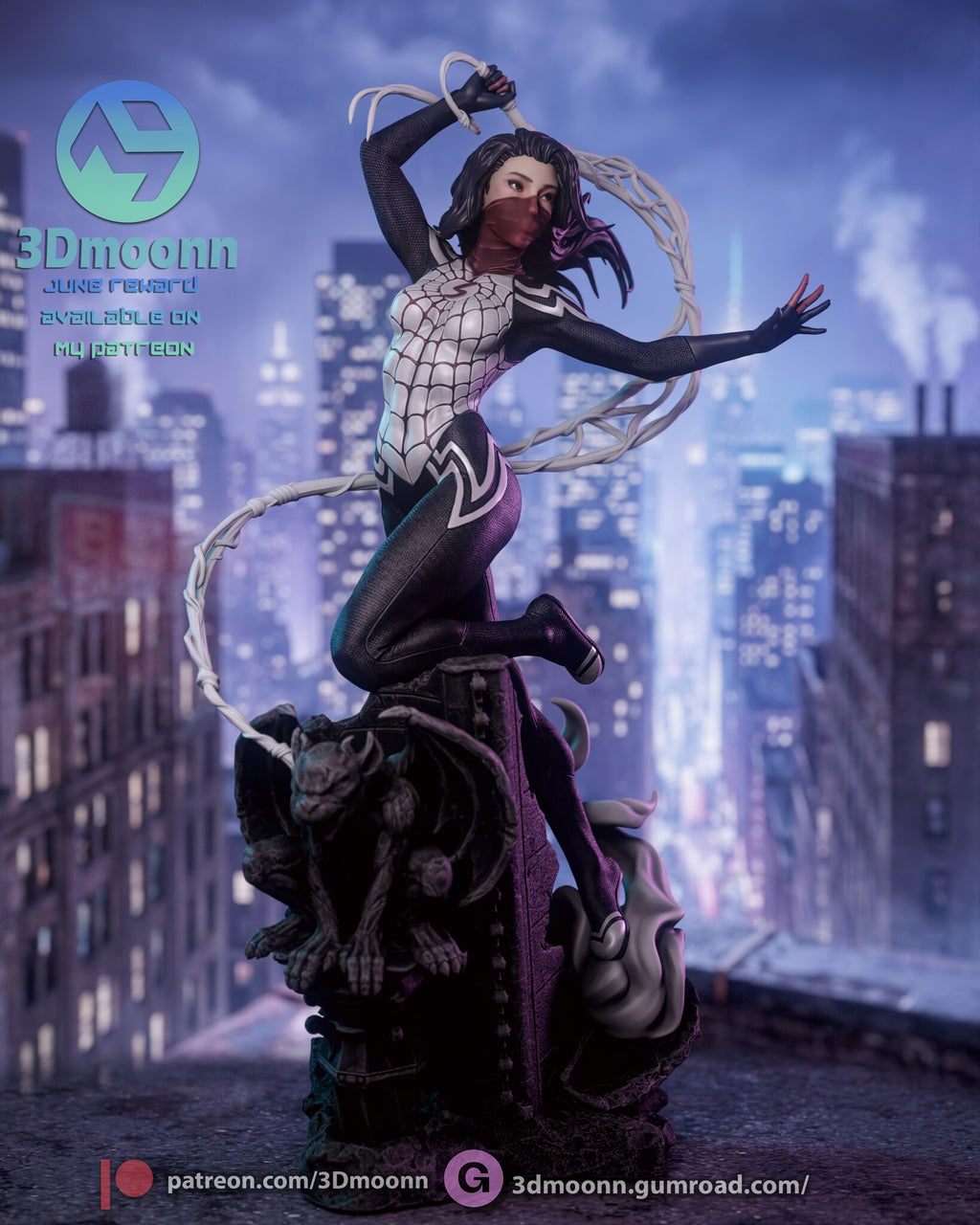 Sculptor's render (kit ships unpainted): front view of the raised fist and the reaching hand, with the smoke under her planted foot