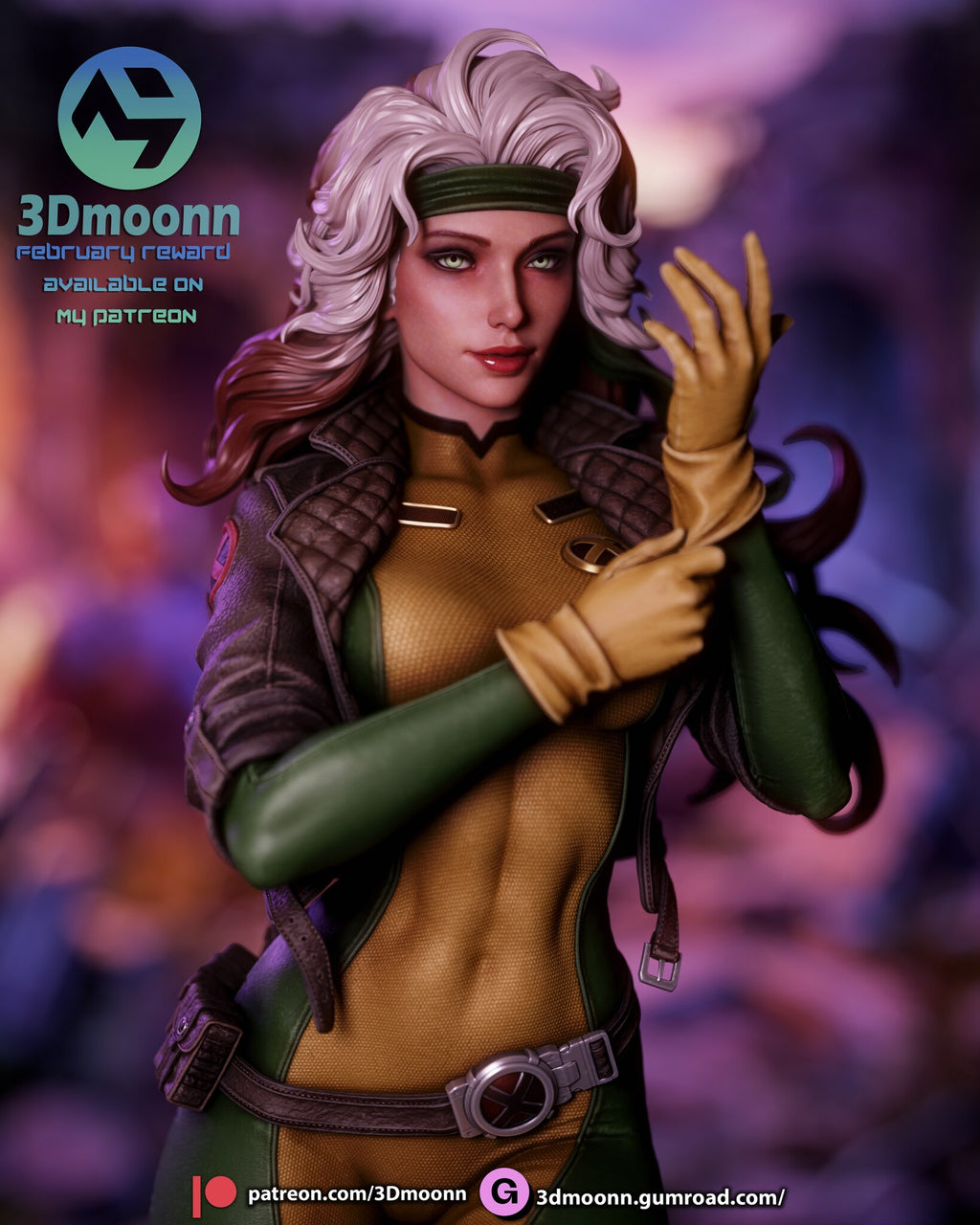 Sculptor's render (kit ships unpainted): close-up of the face, headband, quilted jacket, gloves and belt buckle