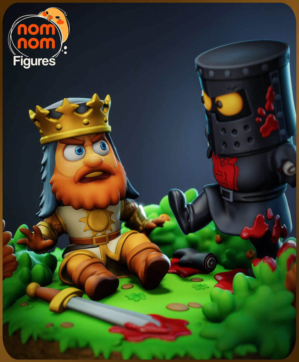 Sculptor's render (kit ships unpainted): low painted view of the seated king with his hand raised and the severed arm beside him