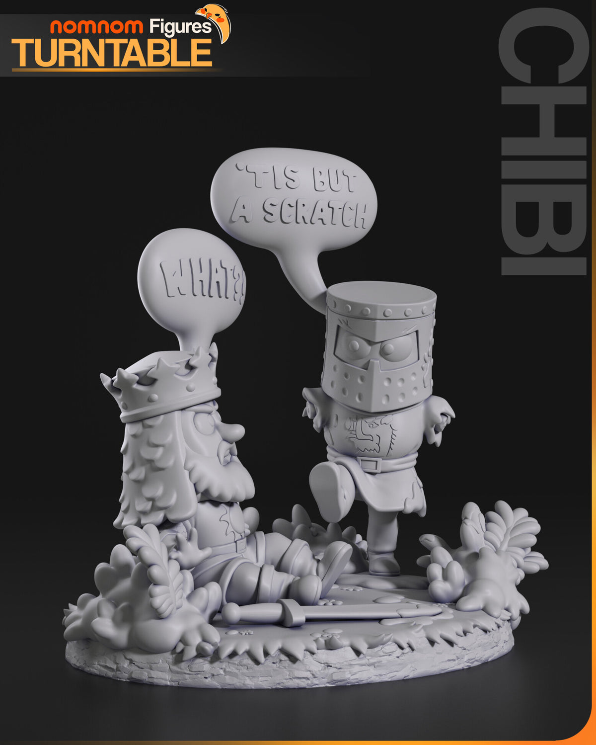 Sculptor's render (kit ships unpainted): gray view from the king's side with the knight's raised leg in profile