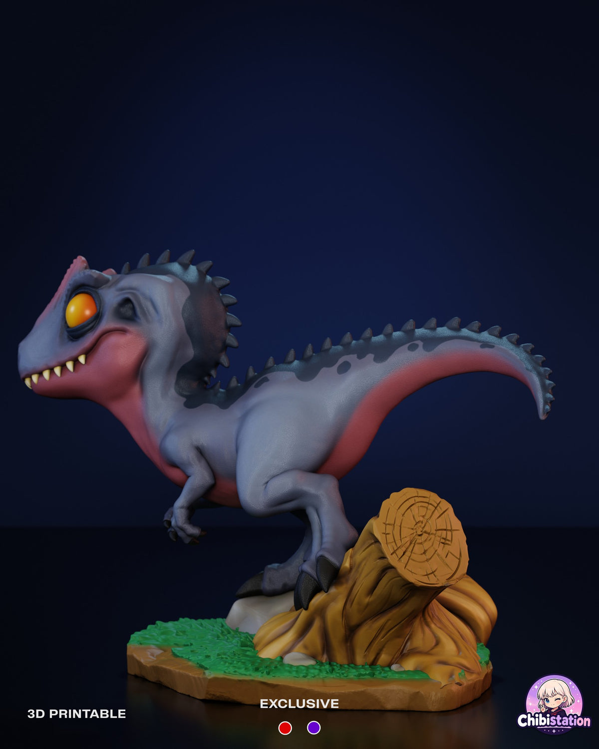 Sculptor's render (kit ships unpainted): left side profile with the long spiked tail and the sawn end of the log