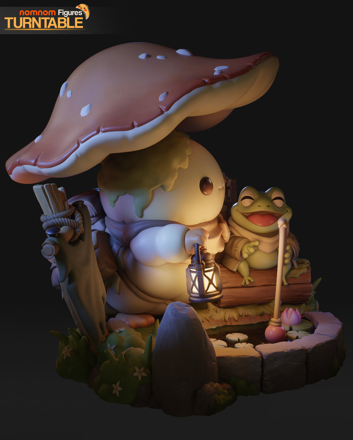 Sculptor's render (kit ships unpainted): view from the left showing the spotted top of the cap, the flag pole and the standing stone