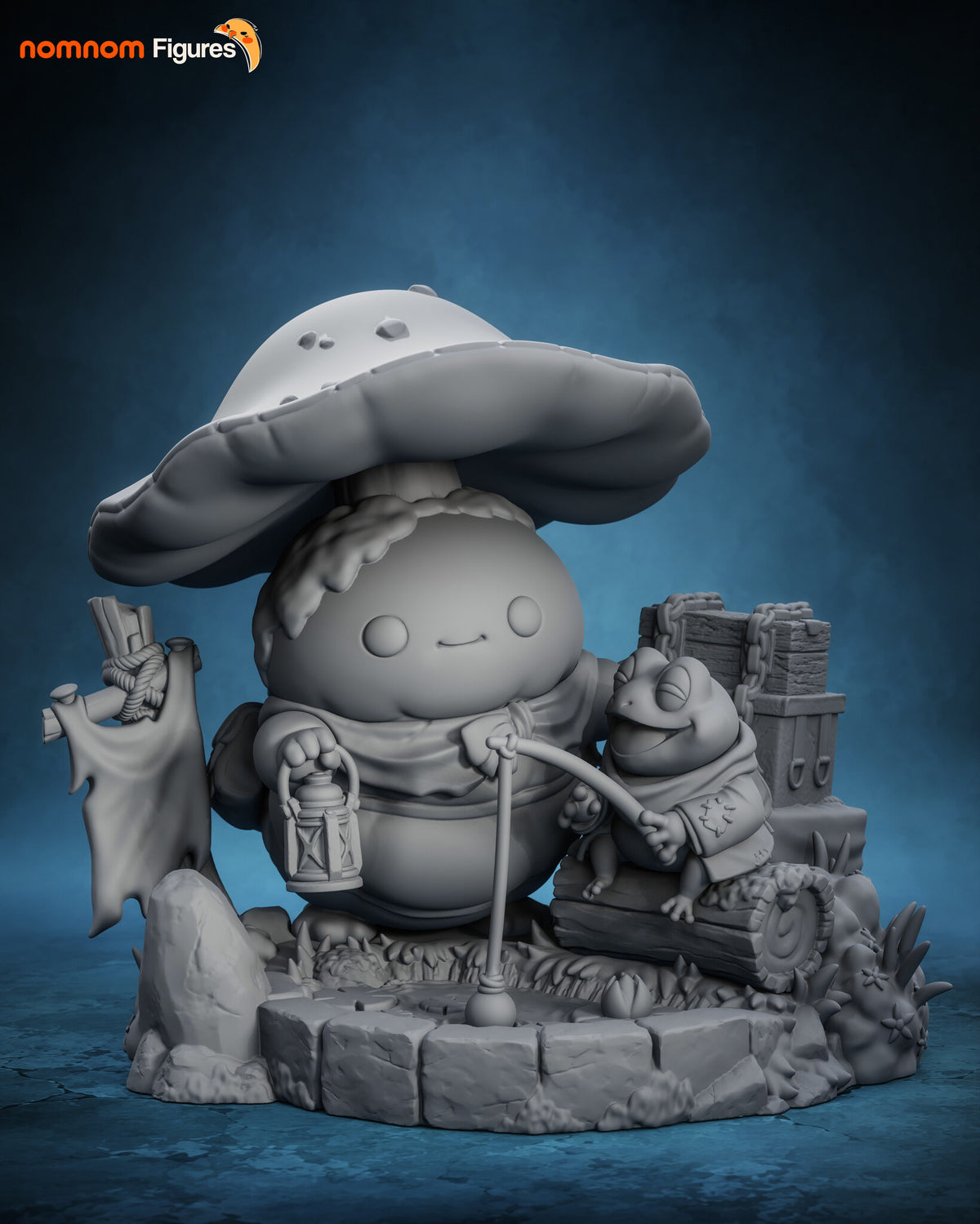 Sculptor's render (kit ships unpainted): unpainted gray view of the whole scene from the front