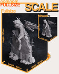 Studio scale and parts sheet (kit ships unpainted): the studio's sizes for the full size and, in the inset, the miniature (75 mm tall, 68 mm long, 45.5 mm wide)