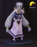 Sculptor's render of the painted design (kit ships unpainted): front view of the white-haired girl in an indigo hooded veil and pink gown, finger to her chin, with two long twin tails, on a round tiled base