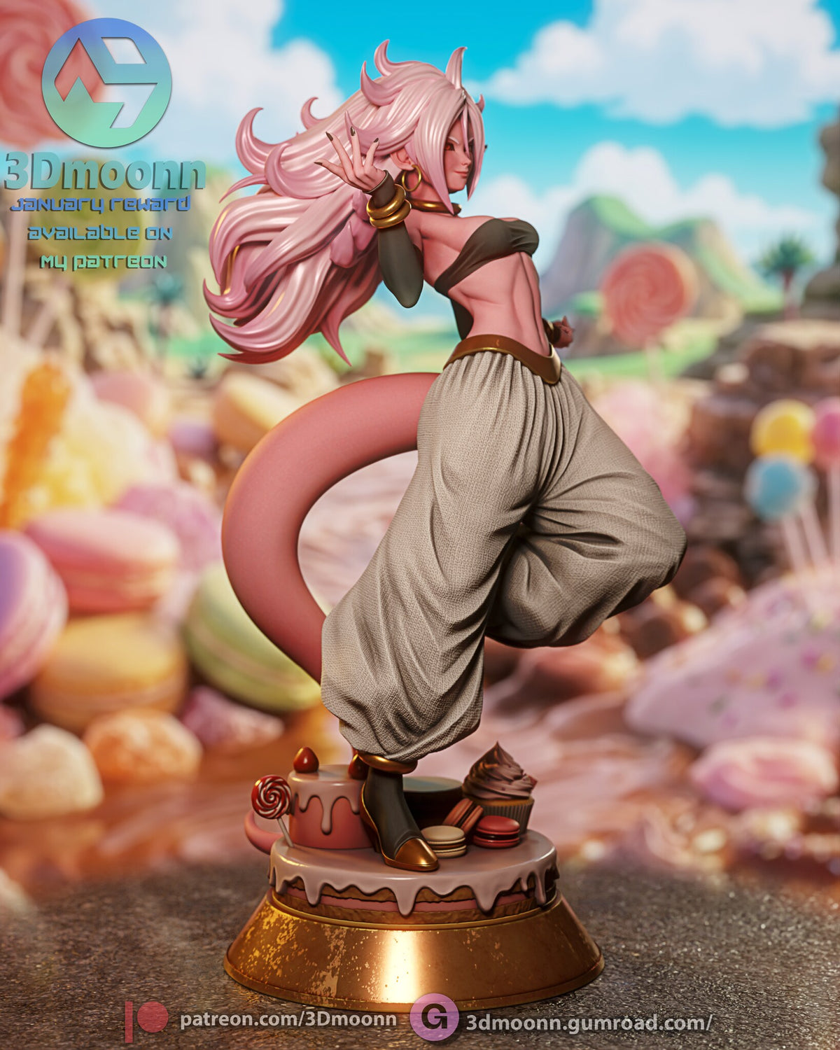 Sculptor's render (kit ships unpainted): full figure from the left side, showing the tail loop