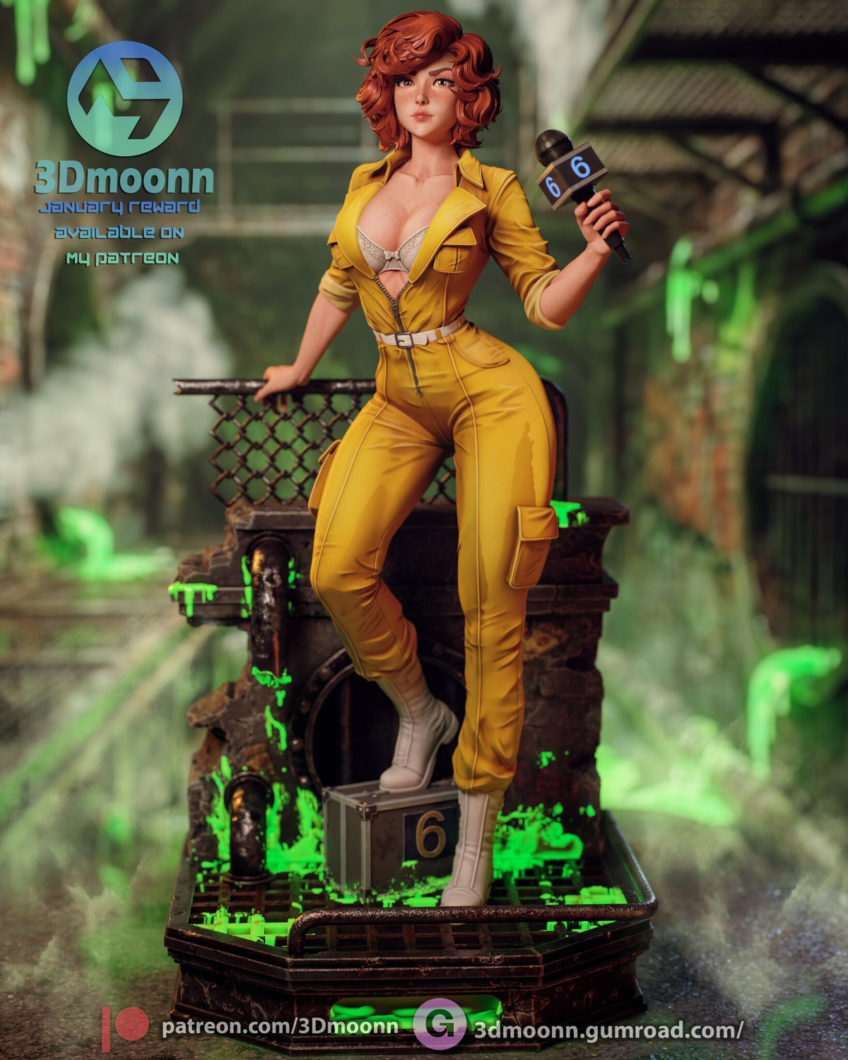 Sculptor's render of the painted design (kit ships unpainted): full figure from the front on the sewer base