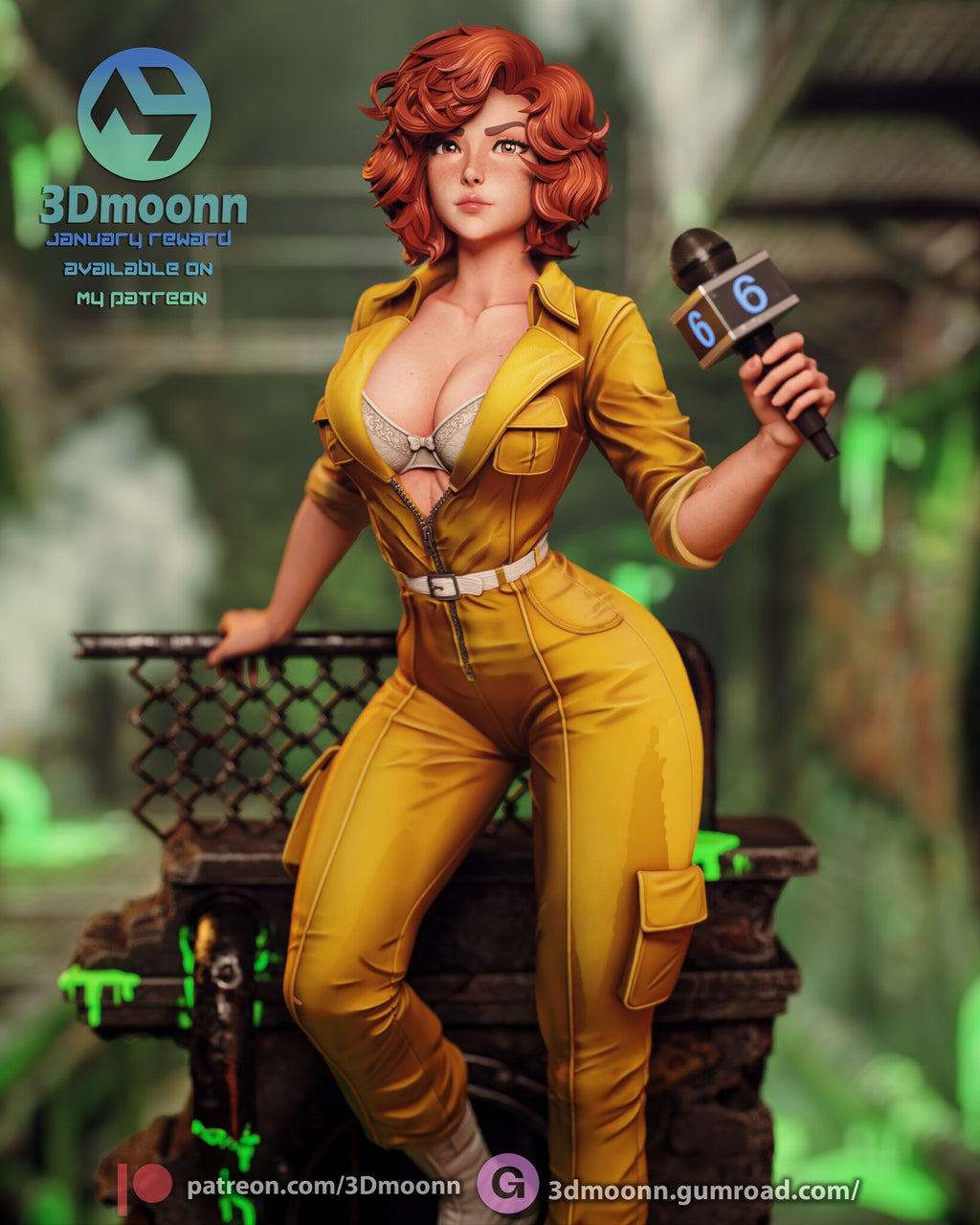 Sculptor's render (kit ships unpainted): view from the knees up, jumpsuit and microphone