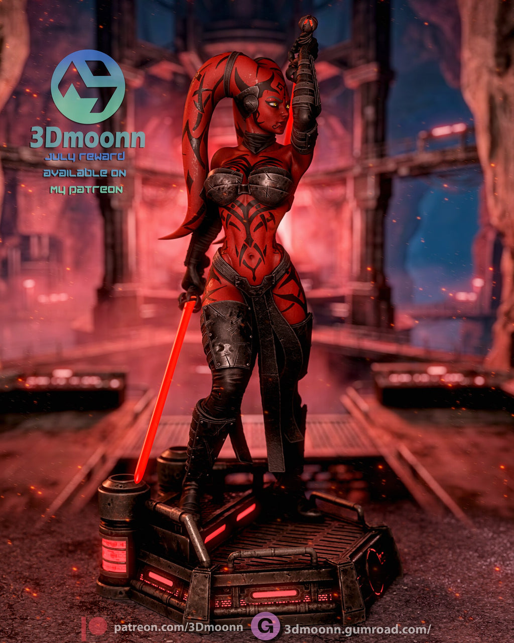 Sculptor's render (kit ships unpainted): front view with one blade raised straight up and the other pointed at the base