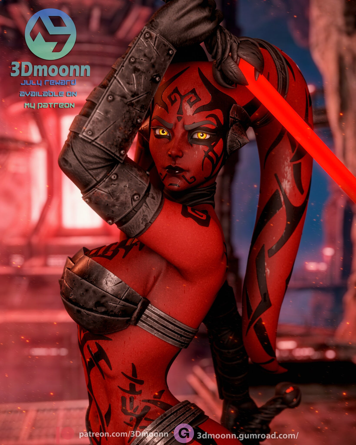 Sculptor's render (kit ships unpainted): close-up of the face with black tattoos and yellow eyes