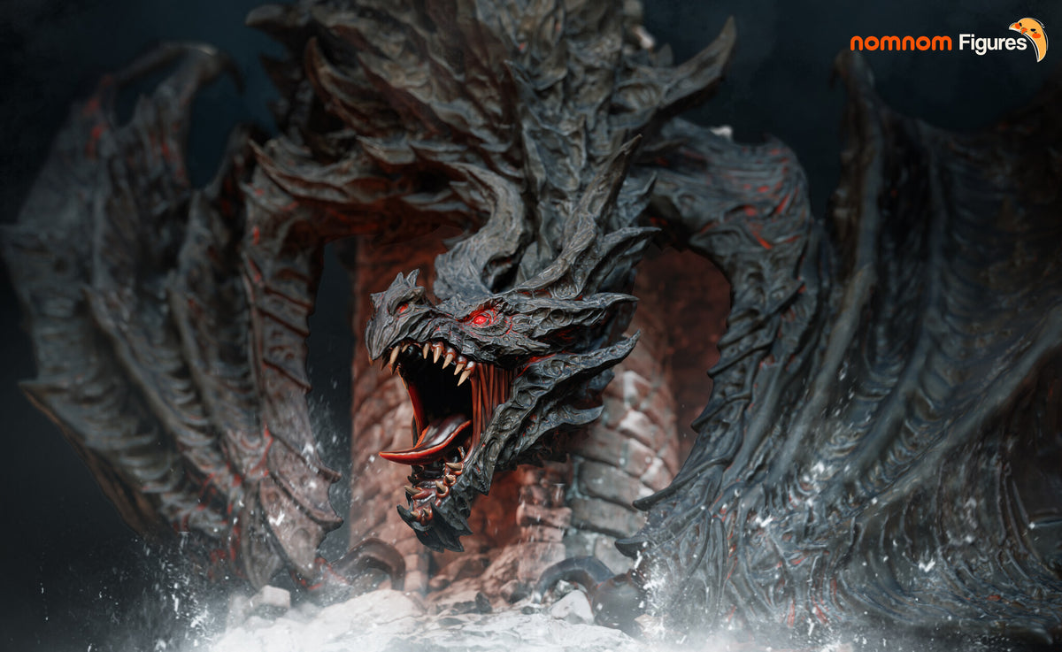 Sculptor's render (kit ships unpainted): the roaring head from the front between the two raised wings