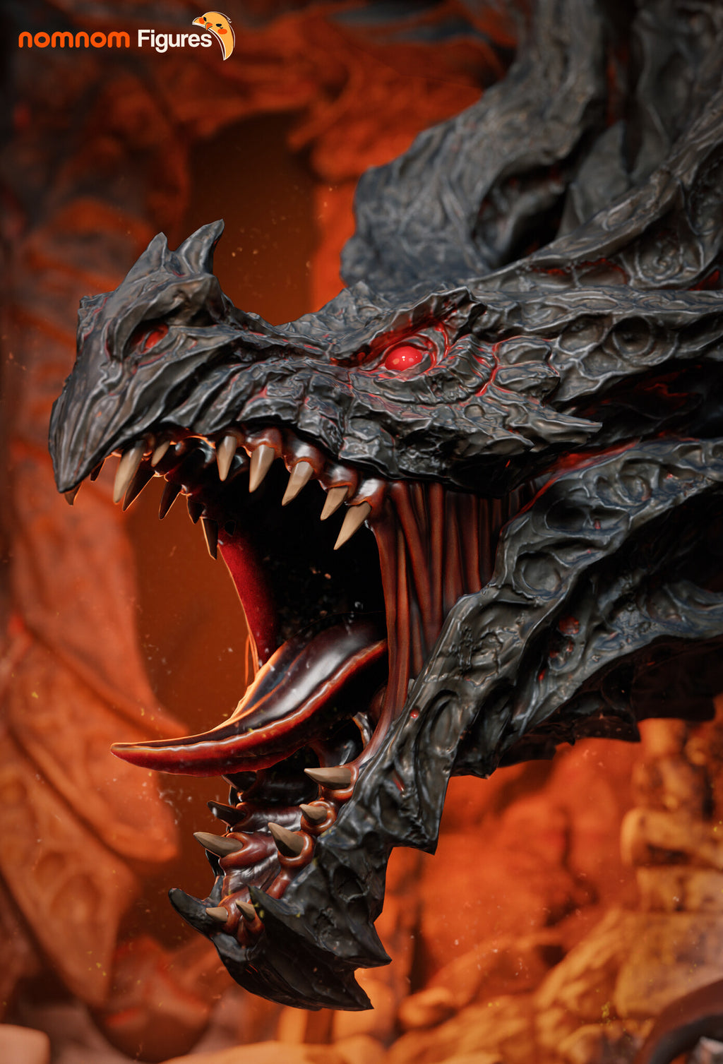Sculptor's render (kit ships unpainted): tight close-up of the open mouth, tongue and the spikes under the chin