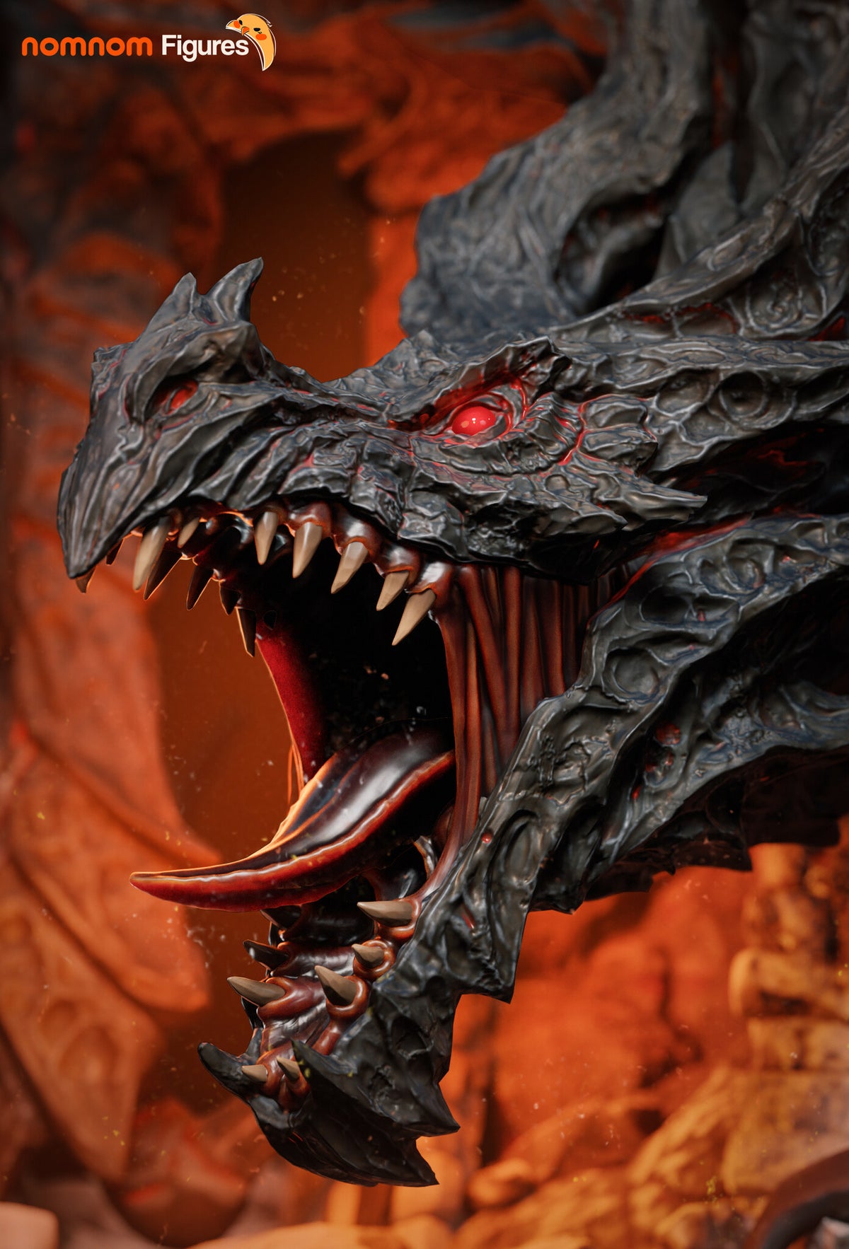 Sculptor's render (kit ships unpainted): tight close-up of the open mouth, tongue and the spikes under the chin