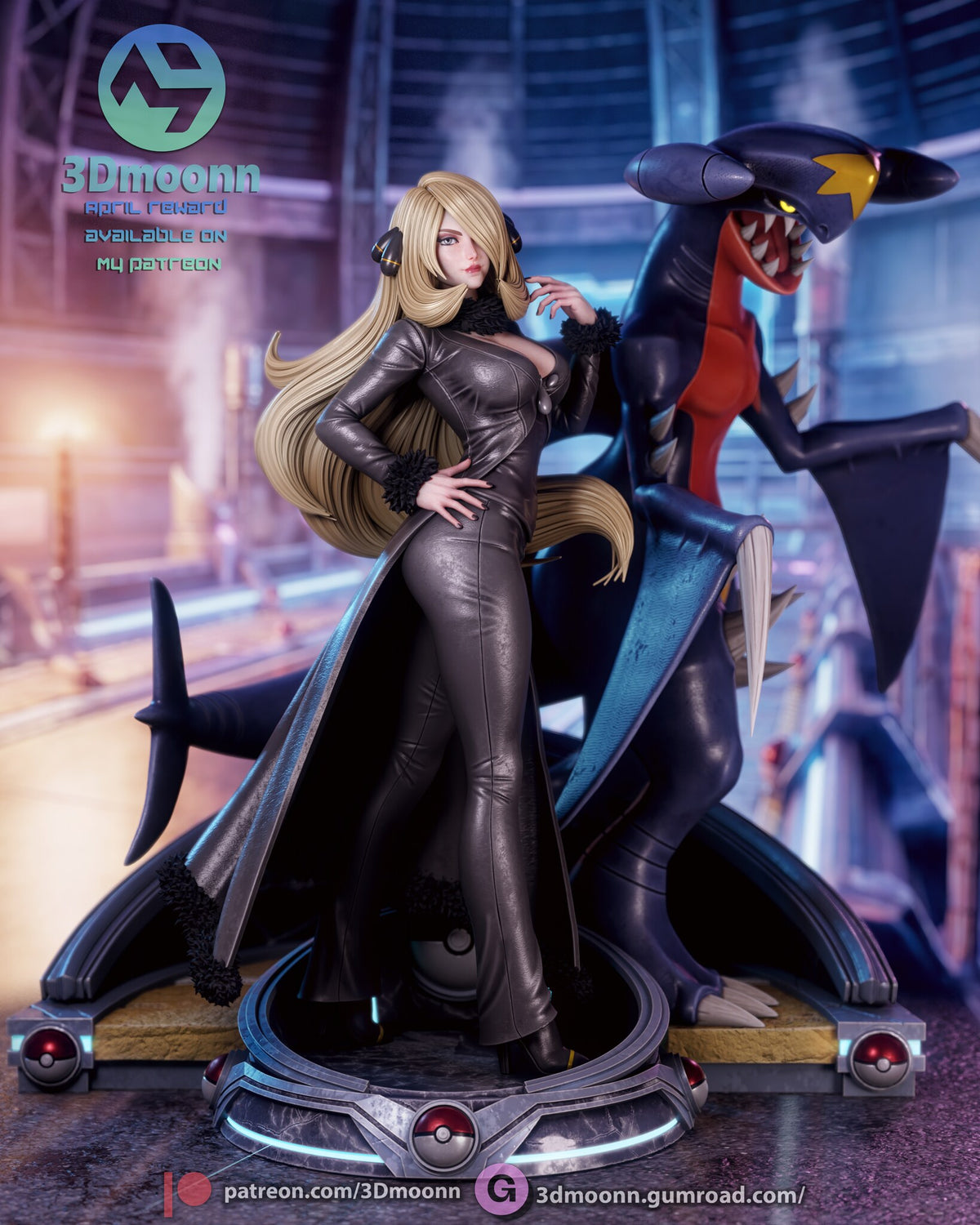 Sculptor's render of the painted design (kit ships unpainted): front view of both figures on the two-part arena base
