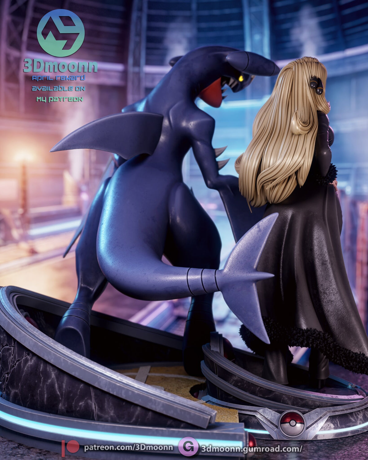 Sculptor's render (kit ships unpainted): rear three-quarter view of her long hair and the dragon's tail