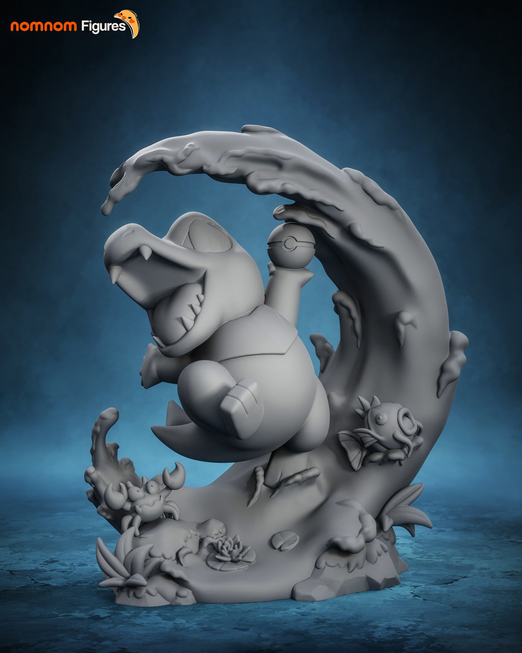 Sculptor's render (kit ships unpainted): gray front view of the whole crescent wave framing the figure