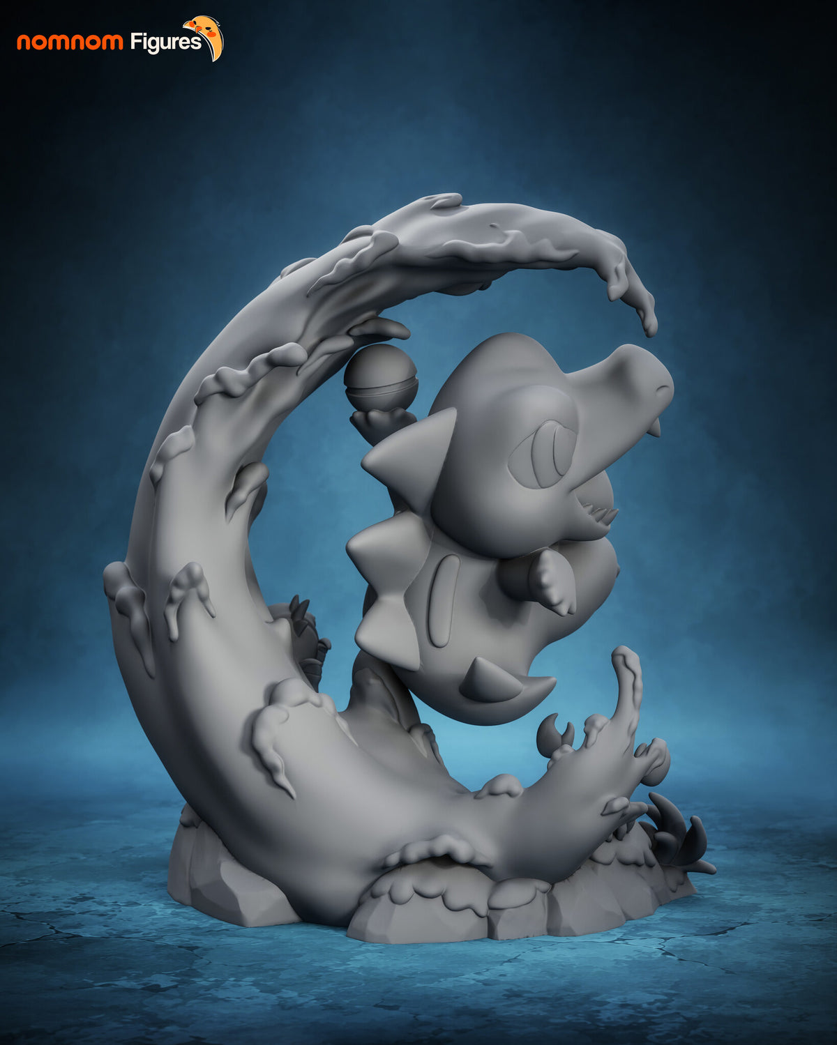 Sculptor's render (kit ships unpainted): gray rear view of the back spines and the outside of the wave with its foam drips