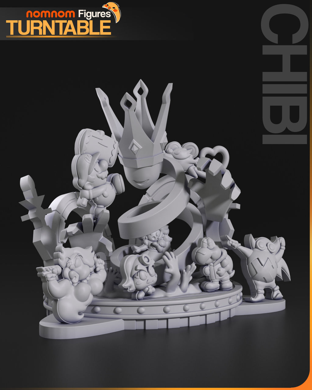 Sculptor's render (kit ships unpainted): gray three-quarter view from the wind spirit's end of the stage