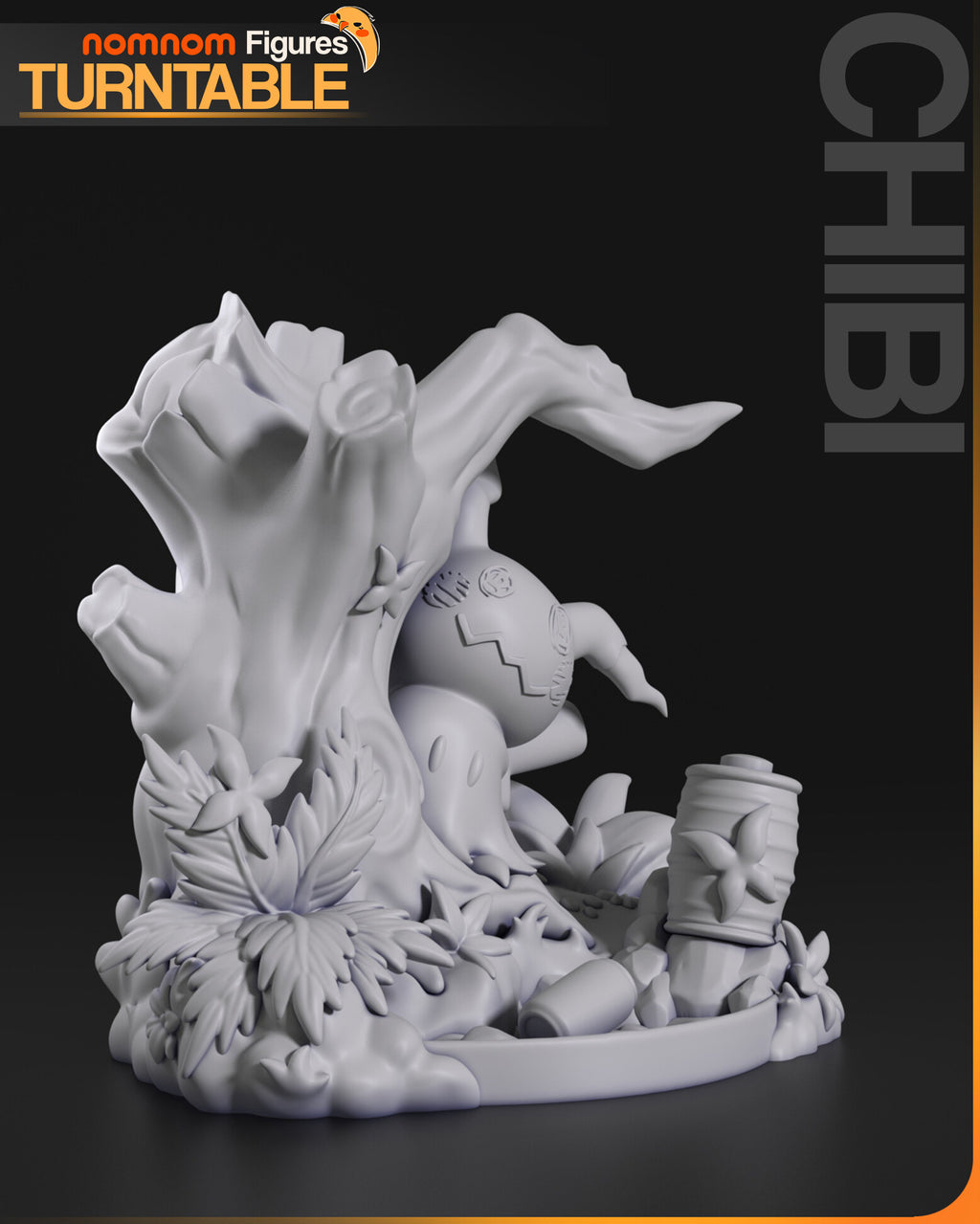 Sculptor's render (kit ships unpainted): gray view from the left side, the trunk in profile and the branch reaching over the creature