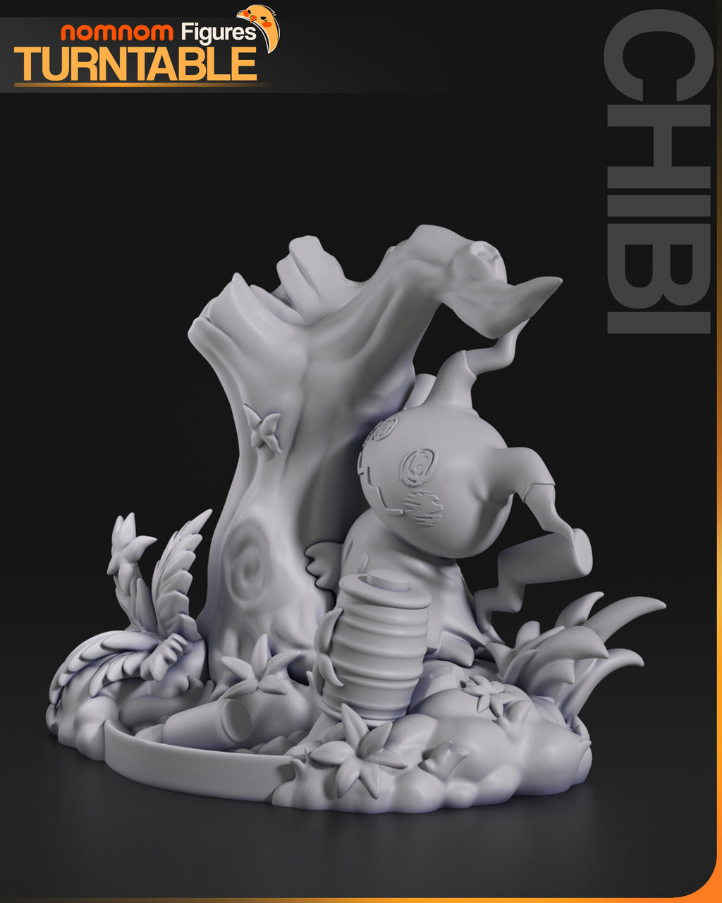 Sculptor's render (kit ships unpainted): gray view from the right, the lantern in front and the lightning-bolt tail on its stick in profile