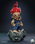 Sculptor's render of the painted design (kit ships unpainted): front view of the brawler standing barefoot on a broken rock slab on top of a carved stone lion head with moss in its curls