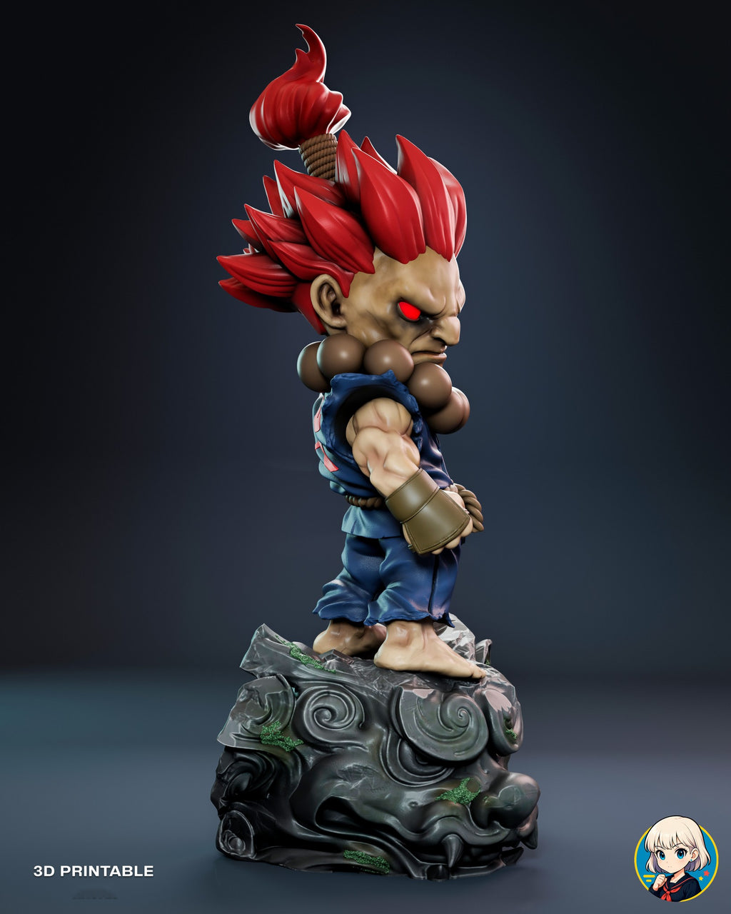 Sculptor's render (kit ships unpainted): side view from his left, showing the backswept red spikes and the flame-shaped topknot