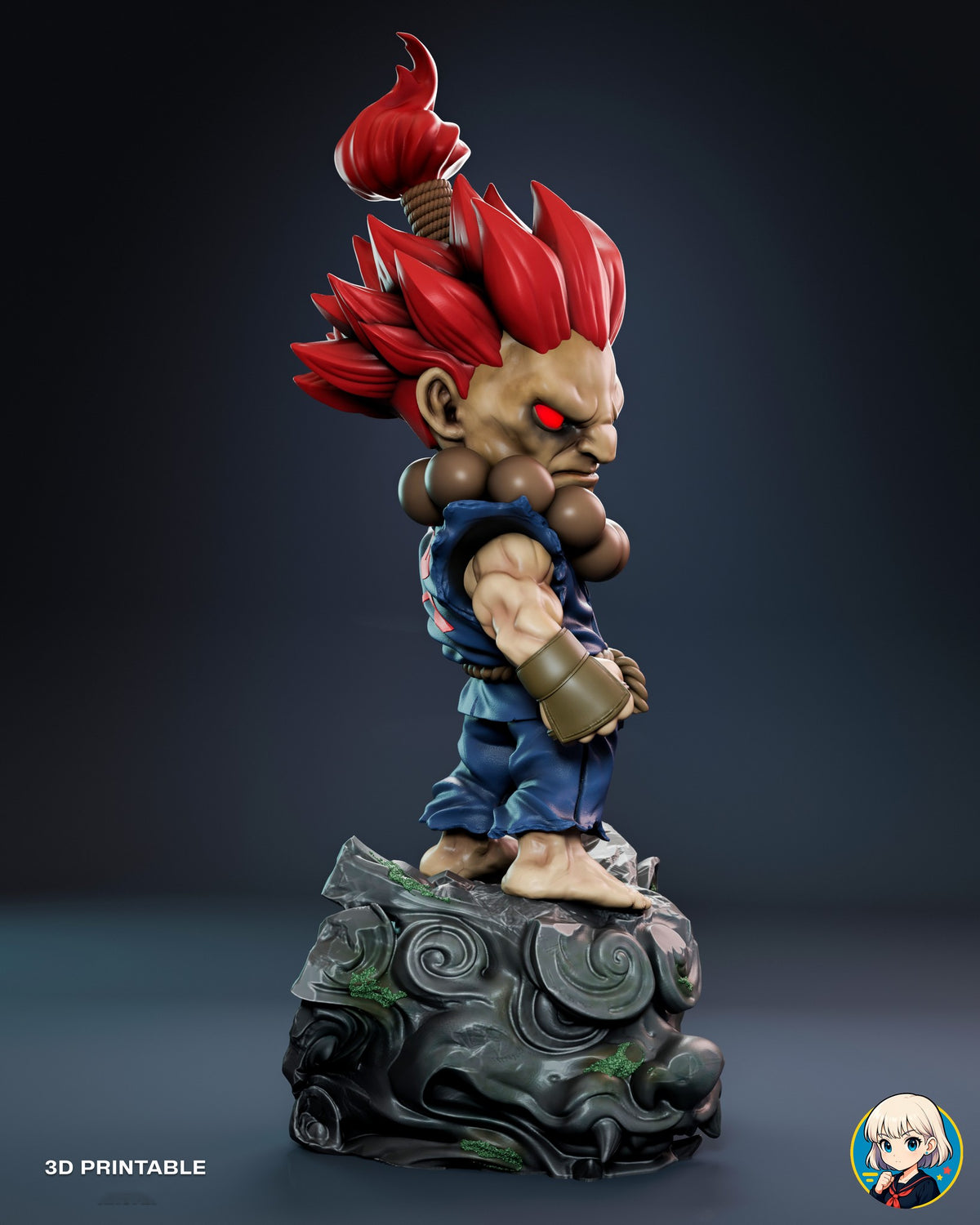 Sculptor's render (kit ships unpainted): side view from his left, showing the backswept red spikes and the flame-shaped topknot