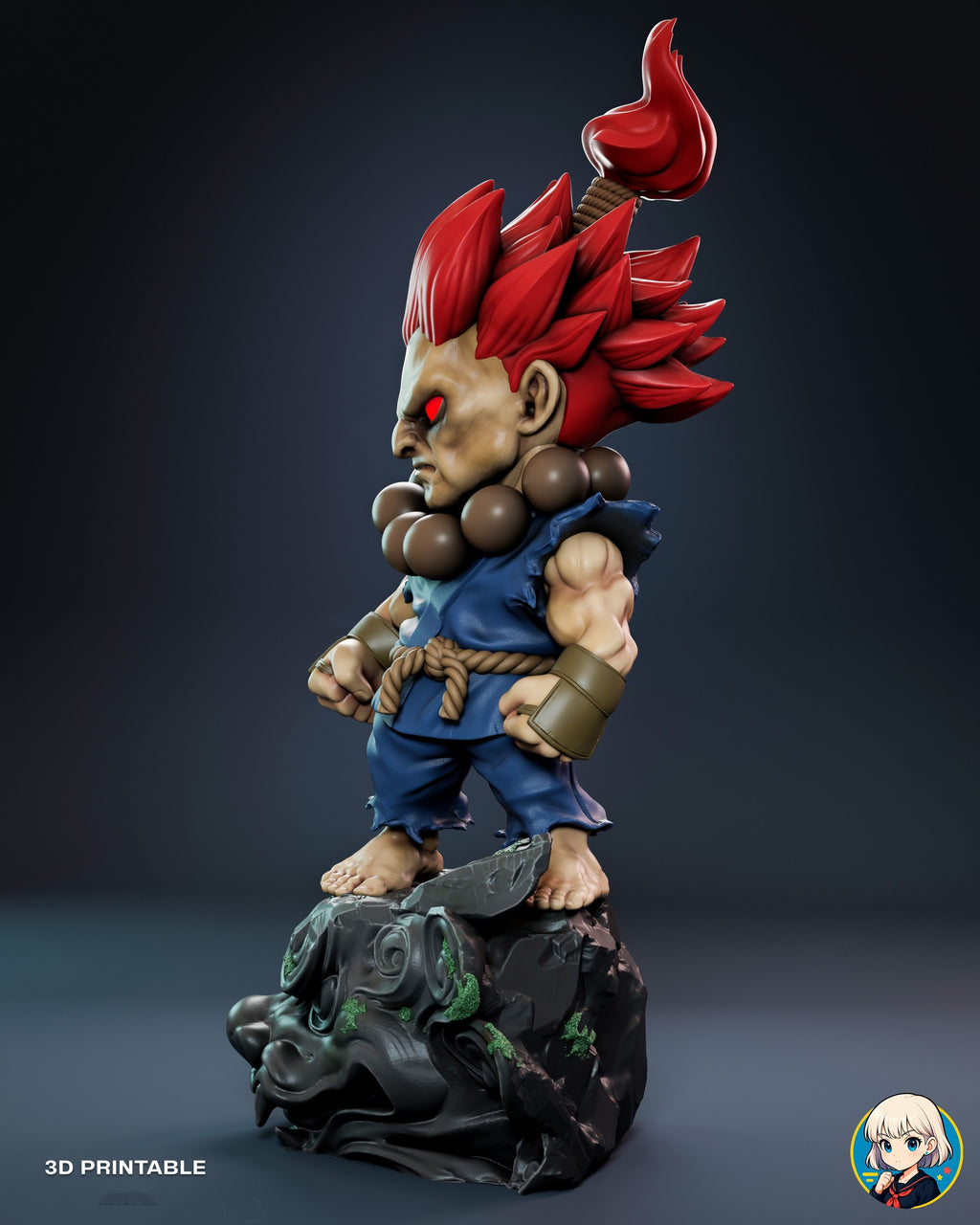 Sculptor's render (kit ships unpainted): side view from his right, with the rope belt knot and the lion's snout and fang in profile