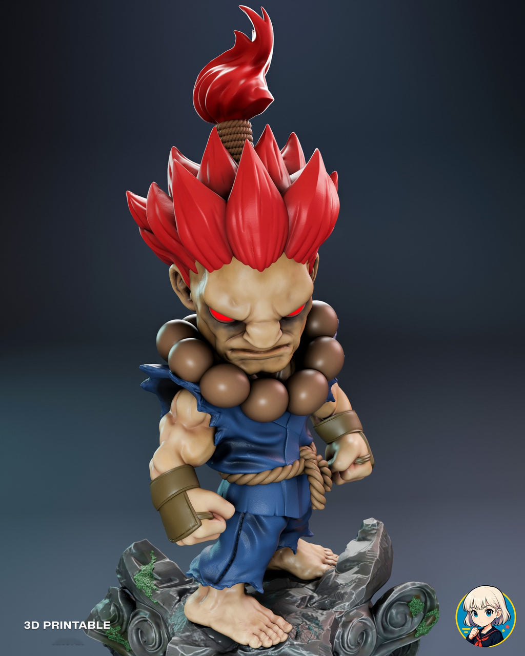 Sculptor's render (kit ships unpainted): high view looking down on the spiked hair and topknot