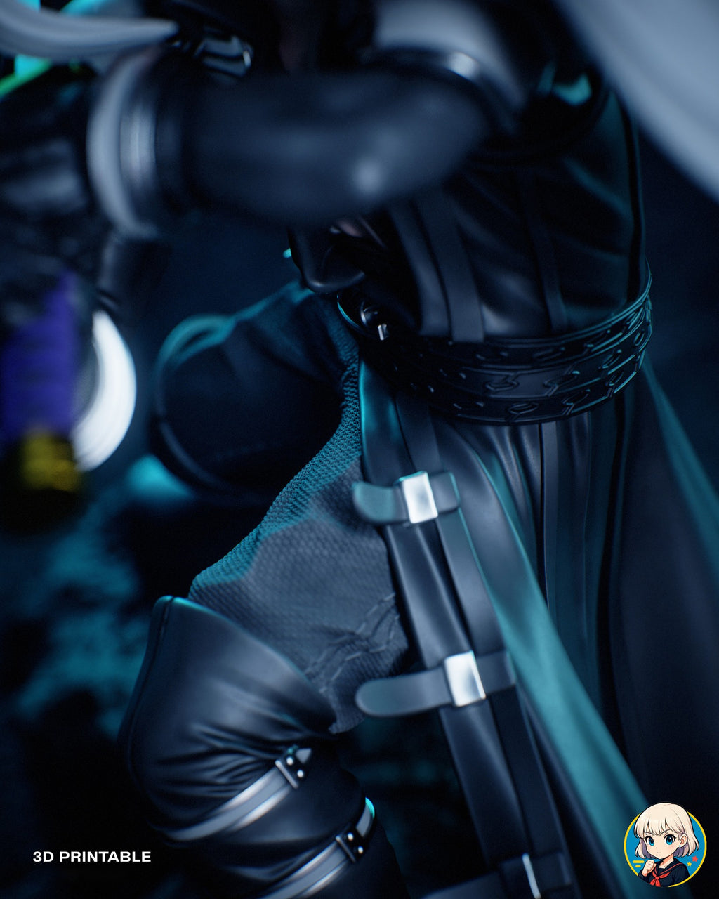 Sculptor's render (kit ships unpainted): close-up of the coat straps with silver clips and the strapped boot top