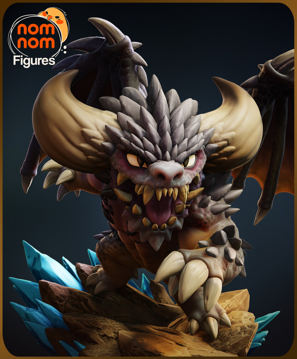 Sculptor's render (kit ships unpainted): close view of the spiked crest, yellow eyes and jagged teeth