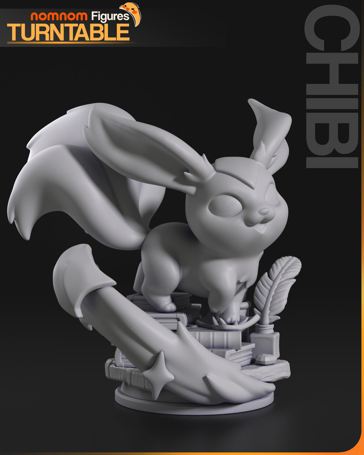 Sculptor's render (kit ships unpainted): gray side view with the ribbon in the foreground and the plume tail behind the head