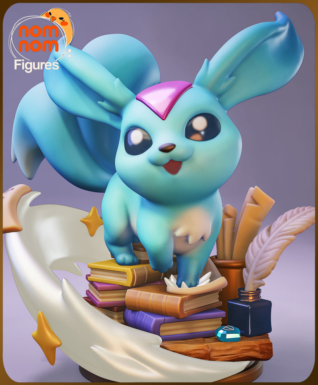 Sculptor's render (kit ships unpainted): closer painted view of the face, big dark eyes and the pink forehead gem
