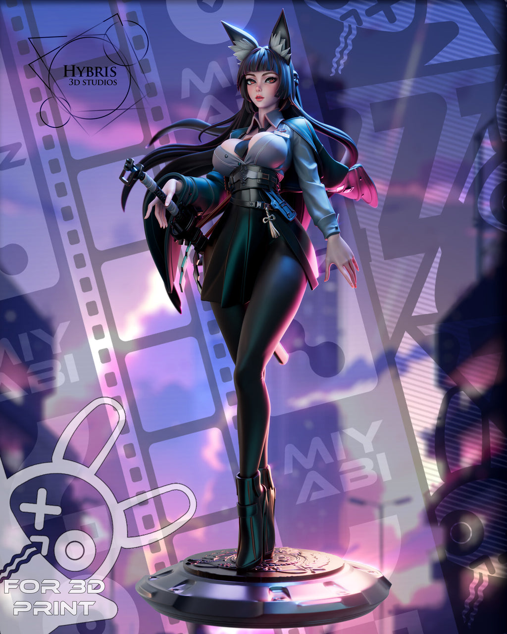 Sculptor's render (kit ships unpainted): full front view with her arm held out and the long blue-black hair streaming behind